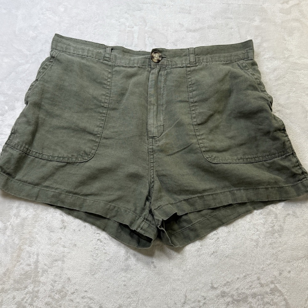 C&C California Shorts Womens M Green Linen Blend Coastal Boho Vacation Relaxed